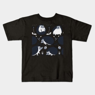 Hedgehogs Among the Flowers Pattern in Black and Blue Kids T-Shirt